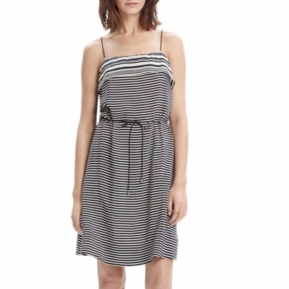 Madewell 100% Silk Striped Tie-Waist Dress